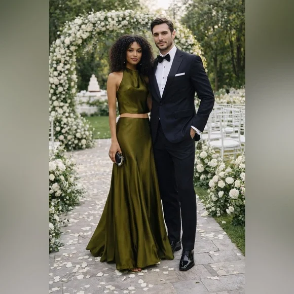 New Reformation Sera Silk Two Piece Set - Picture 1 of 17